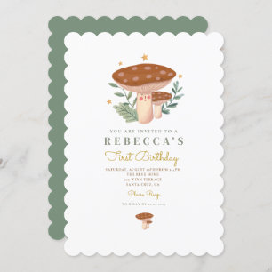 Watercolor mushrooms First Birthday Invitation