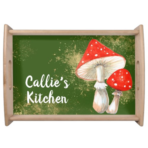 Watercolor Mushrooms Personalized Kitchen  Serving Tray