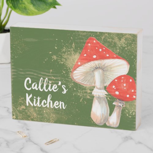Watercolor Mushrooms Personalized Kitchen  Wooden Box Sign