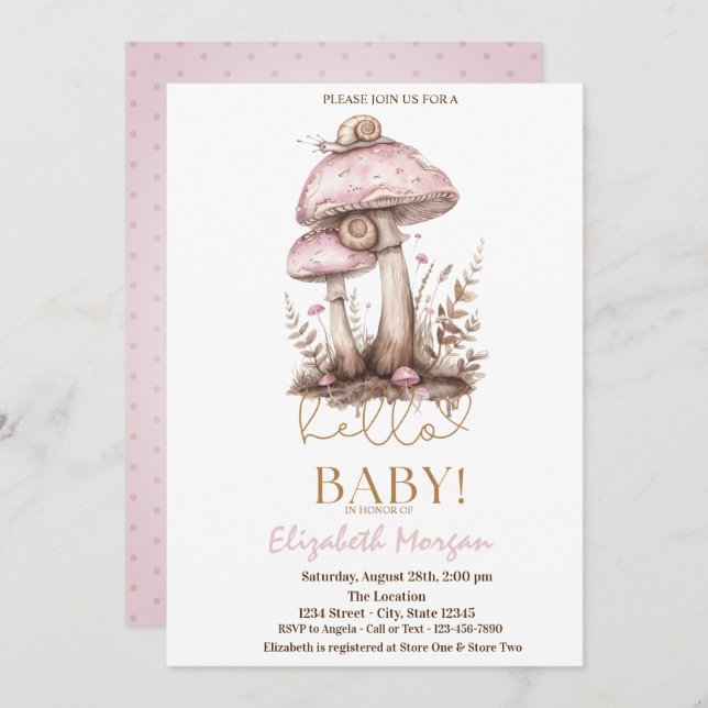 Watercolor Mushrooms Snails Dots Baby Shower Invitation (Front/Back)