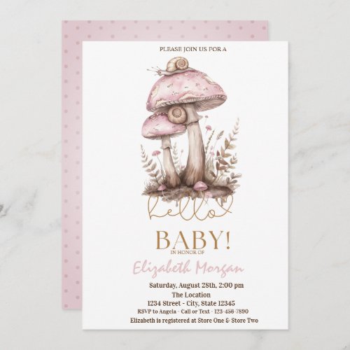 Watercolor Mushrooms Snails Dots Baby Shower Invitation