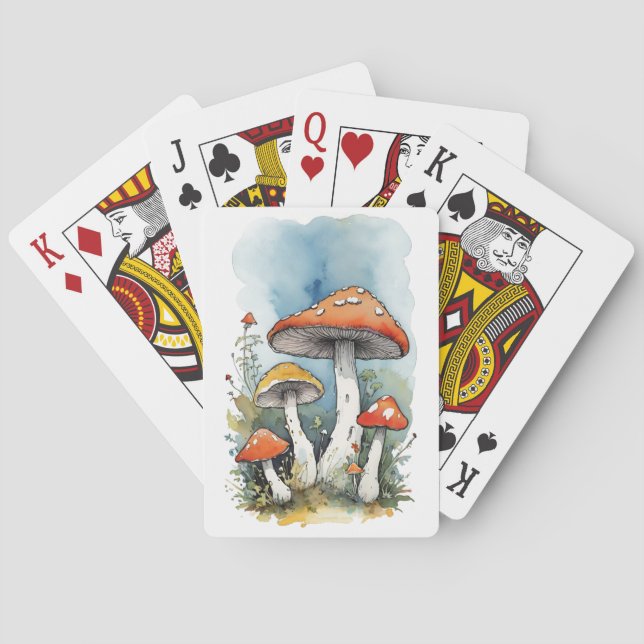 Watercolor Mushrooms Toadstools Poker Cards (Back)