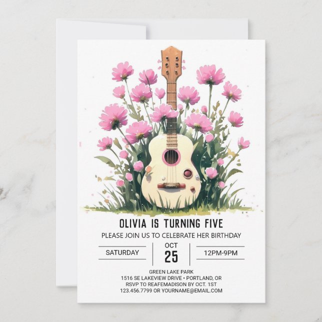 Watercolor Music Magic Guitar Birthday Invitation (Front)