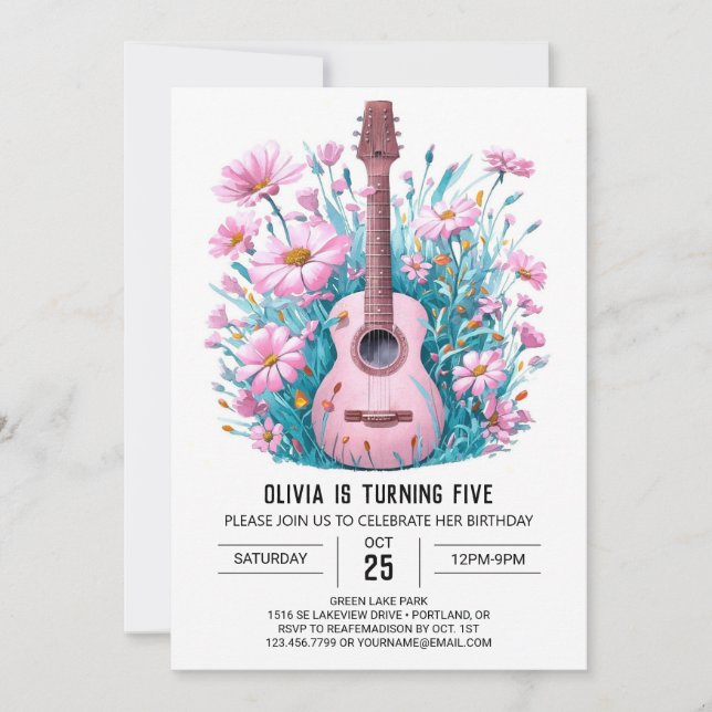 Watercolor Music Magic Guitar Birthday Invitation (Front)