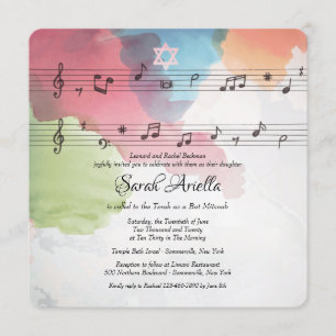 Watercolor Music Notes Bat Mitzvah Invitation