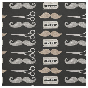 Watercolor Mustache Pattern Barber Shop by Yard Fabric