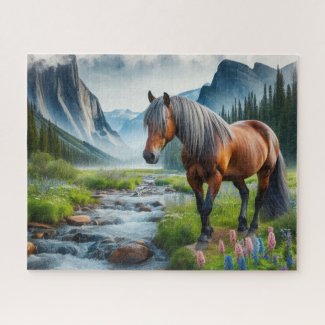 Watercolor Mustang Horse 