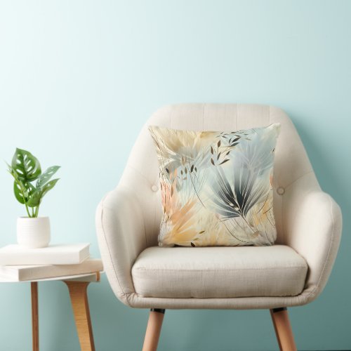 Watercolor Muted Blue Peach Yellow Beige Floral Throw Pillow