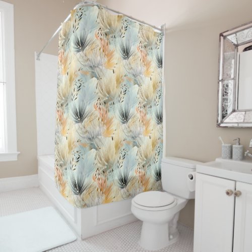 Watercolor Muted Blue Peach Yellow Beige Spring Shower Curtain