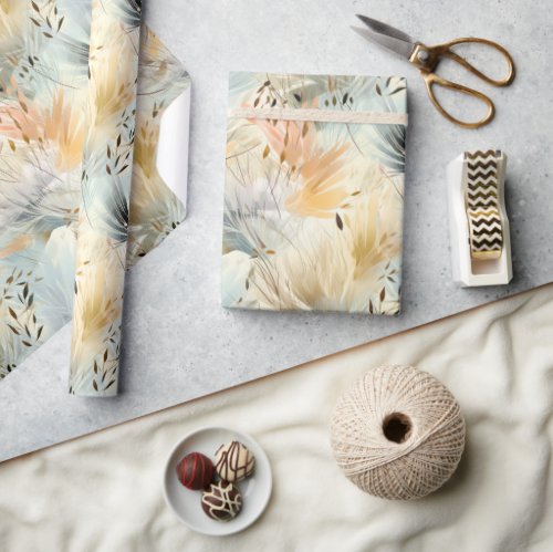 Watercolor Muted Blue Peach Yellow Beige Spring Wrapping Paper