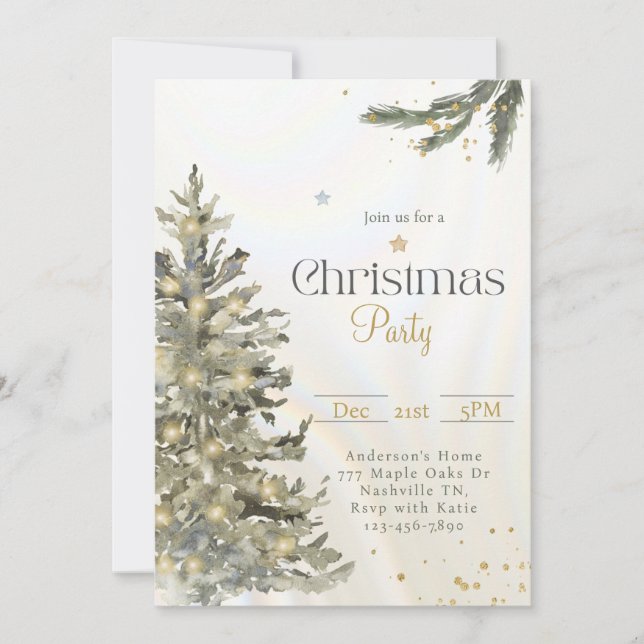 Watercolor Muted Christmas Tree Christmas Party  Invitation (Front)