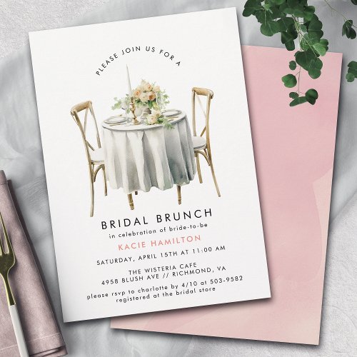 Watercolor Muted Pink  Cute Girly Bridal Brunch Invitation