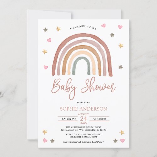 Watercolor Muted Tones Boho Rainbow Baby Shower Invitation