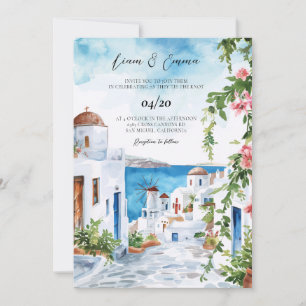 Watercolor Mykonos Seaside Wedding Invit Invitation