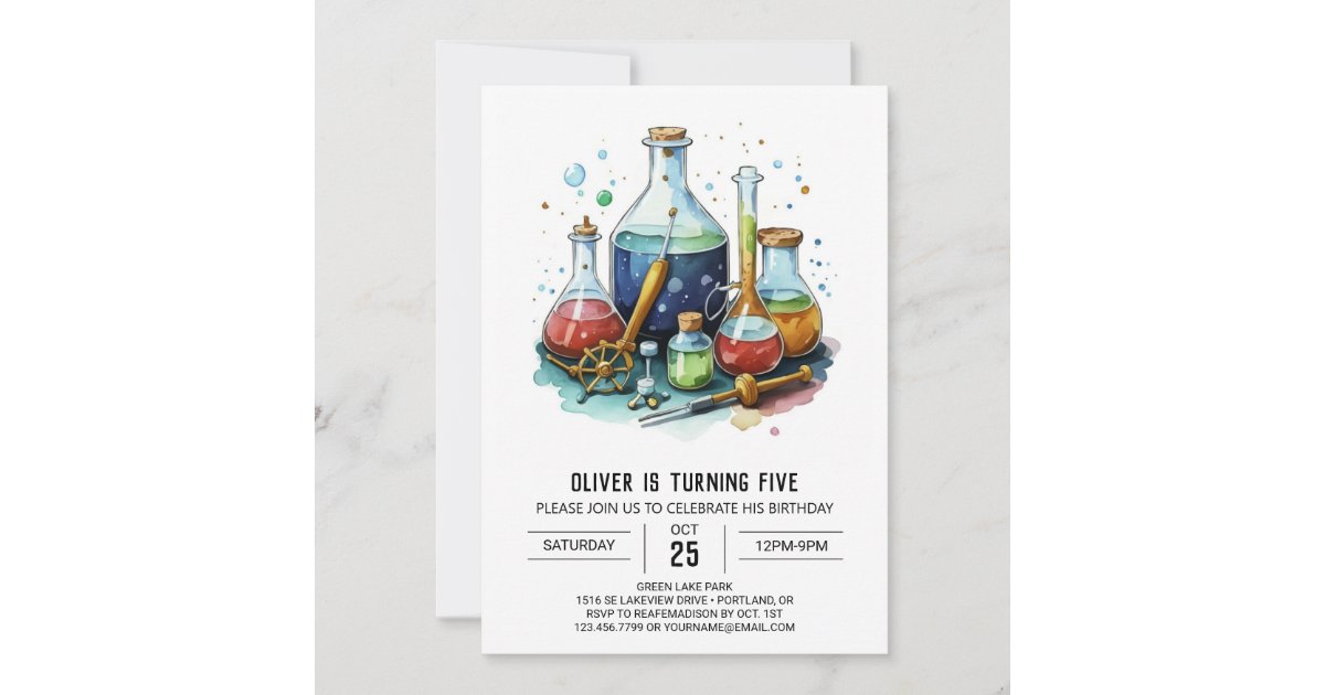 Watercolor Mystery Lab Scientist Birthday Invitation | Zazzle