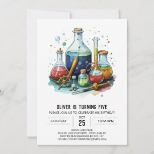 Watercolor Mystery Lab Scientist Birthday Invitation