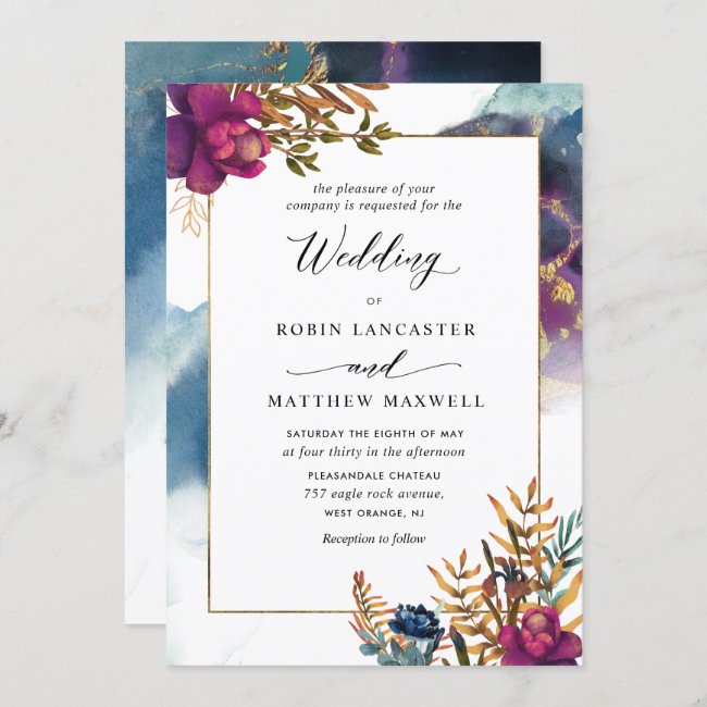 Watercolor Mystic Garden Teal, Purple Blue Invitation