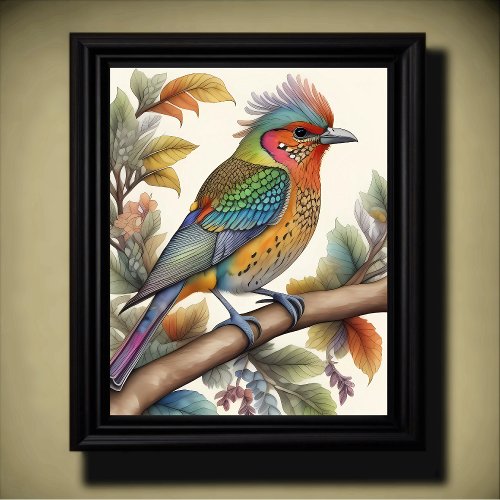 Watercolor Mystical Bird on Branch 45 Poster