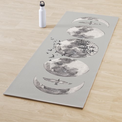 Watercolor Mystical Forest Lunar Moon Phases Name Yoga Mat