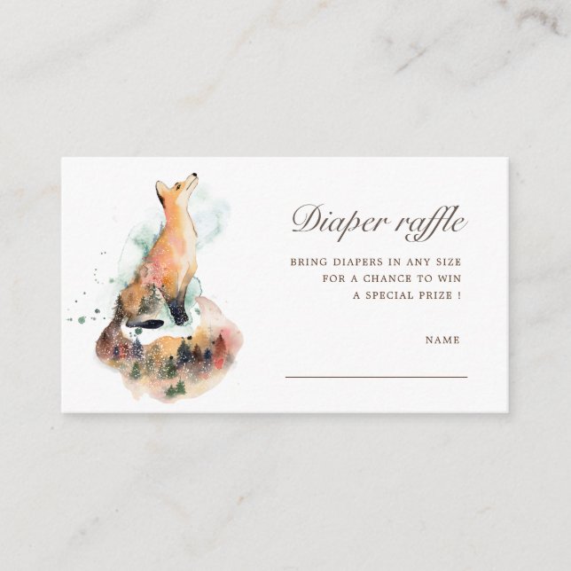 watercolor mystical fox diaper raffle ticket enclosure card (Front)
