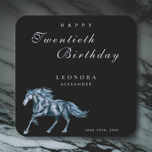 Watercolor Mystical Horse ANY Birthday Party Square Paper Coaster
