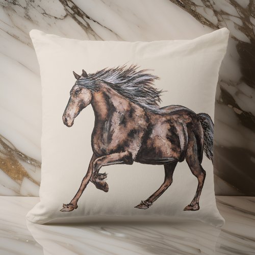 Watercolor Mystical Horse Modern Throw Pillow