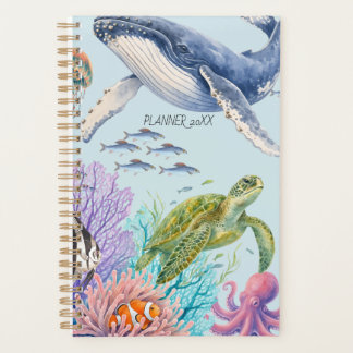 Watercolor Mystical Ocean Depths Marine Life Planner