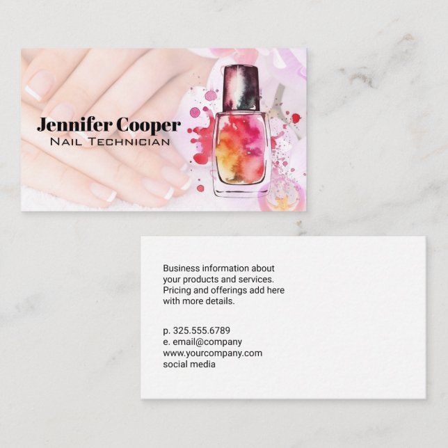 Watercolor Nail Polish | Manicured Hands Business Card (Front/Back)