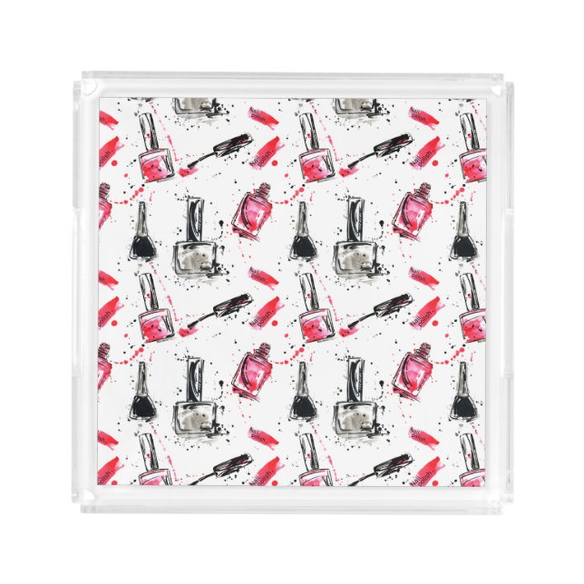 Watercolor Nail Polish Pattern Acrylic Tray (Front)