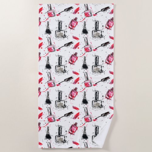 Watercolor Nail Polish Pattern Beach Towel