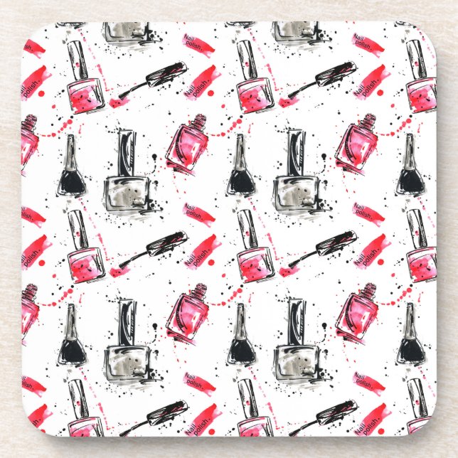 Watercolor Nail Polish Pattern Beverage Coaster (Front)