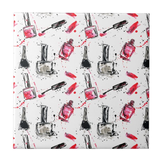 Watercolor Nail Polish Pattern Ceramic Tile (Front)