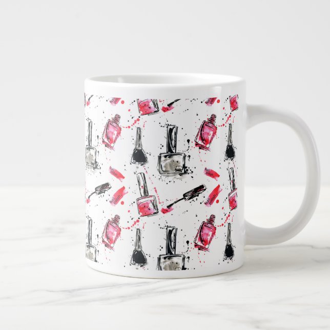 Watercolor Nail Polish Pattern Giant Coffee Mug (Right)