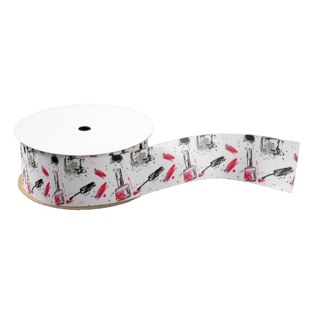 Watercolor Nail Polish Pattern Grosgrain Ribbon (Spool)