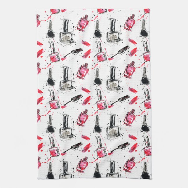 Watercolor Nail Polish Pattern Kitchen Towel (Vertical)