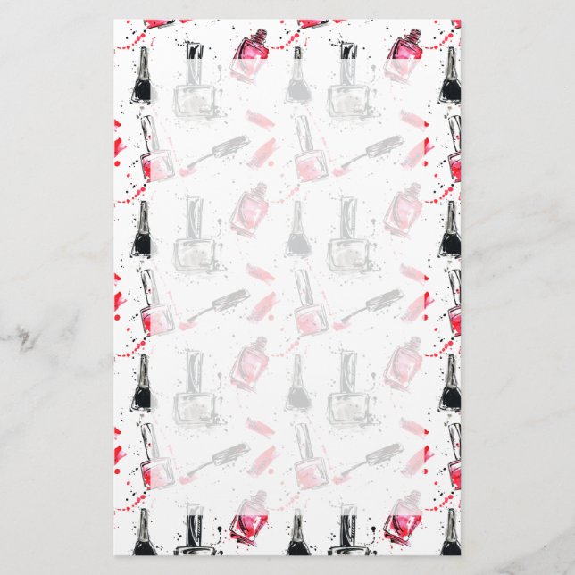 Watercolor Nail Polish Pattern Stationery (Front)