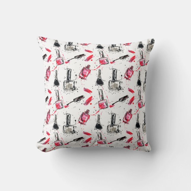 Watercolor Nail Polish Pattern Throw Pillow (Front)