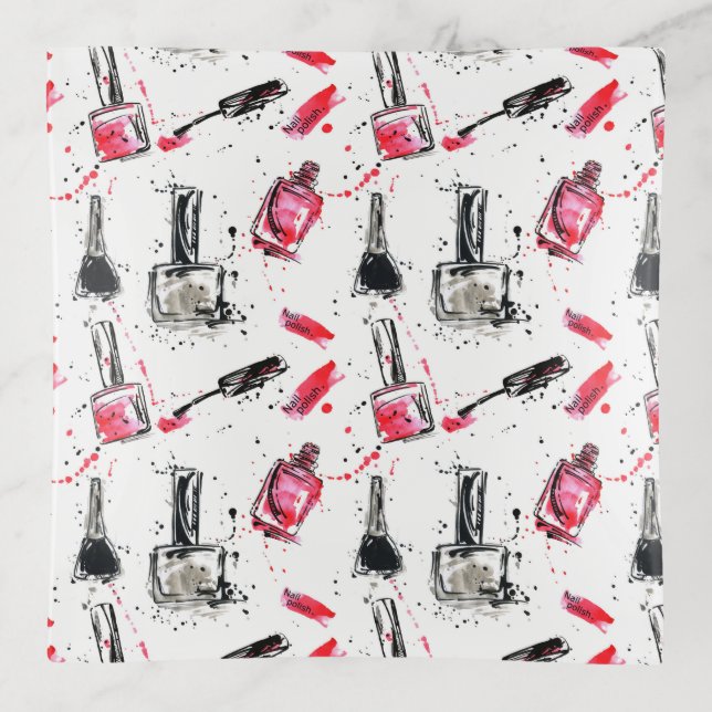 Watercolor Nail Polish Pattern Trinket Tray (Front)