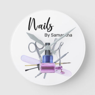 Watercolor Nail Salon Manicure Nail Polish Round Clock