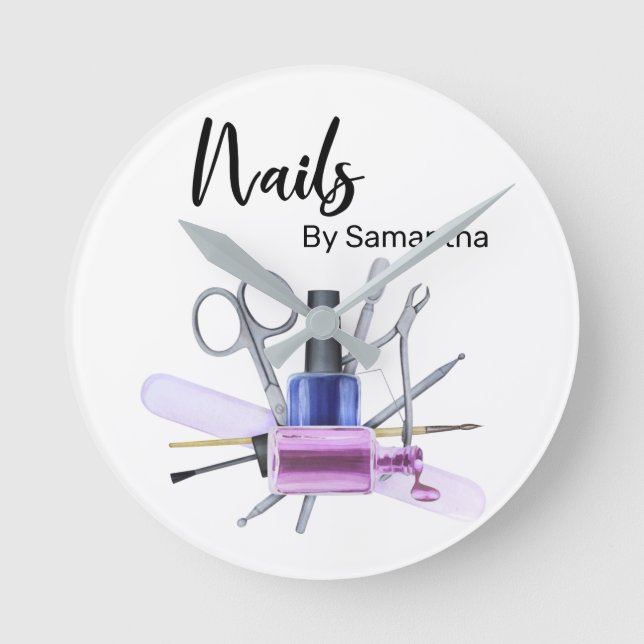 Watercolor Nail Salon Manicure Nail Polish Round Clock (Front)