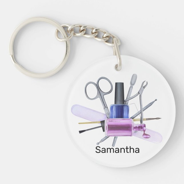 Watercolor Nail Salon Personalized Nail Polish Keychain (Front)