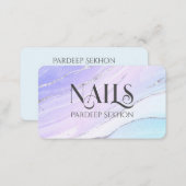 Watercolor Nail Tech Silver Marble Business Cards (Front/Back)