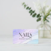 Watercolor Nail Tech Silver Marble Business Cards (Standing Front)