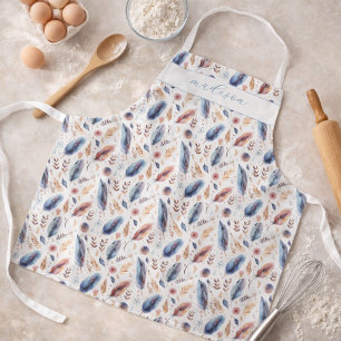 Watercolor Name Boho Feather Floral Personalized Apron
