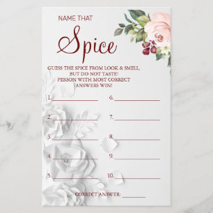 Watercolor Name that Spice Bridal shower game card Flyer