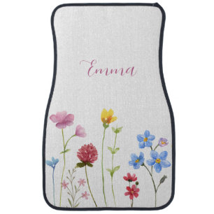 Watercolor Name Wildflower Minimalistic Boho Car Floor Mat
