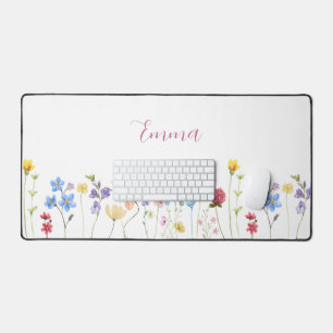 Watercolor Name Wildflower Minimalistic Boho  Desk Mat