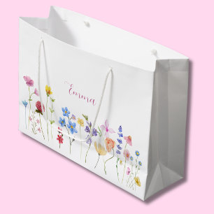 Watercolor Name Wildflower Minimalistic Boho  Large Gift Bag