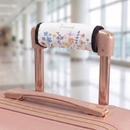 Watercolor Name Wildflower Minimalistic Boho Luggage Handle Wrap