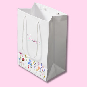 Watercolor Name Wildflower Minimalistic Boho Medium Gift Bag
